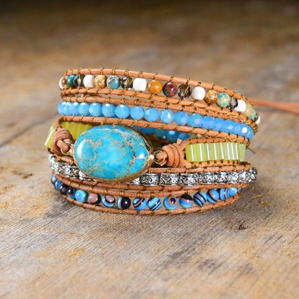 Natural Amazonite Jasper Stone Beaded Bracelet Turquoise Gemstone Charm Bracelet